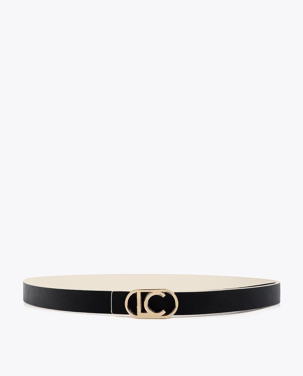 Cinturón reversible de mujer elegante con hebilla en forma de logo ovalado - Lola Casademunt - Crudo Crudo-1