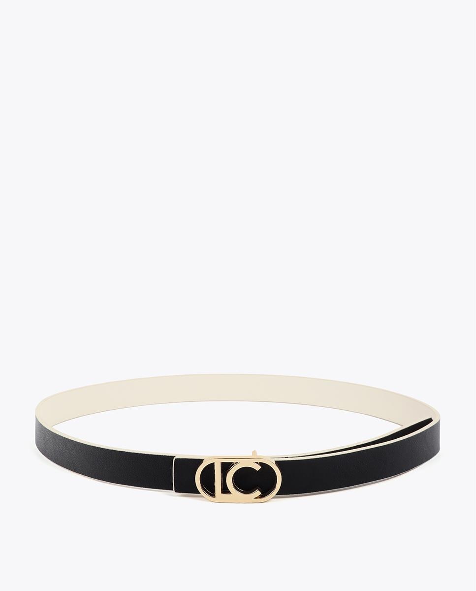 Cinturón reversible de mujer elegante con hebilla en forma de logo ovalado - Lola Casademunt - Crudo Crudo-3