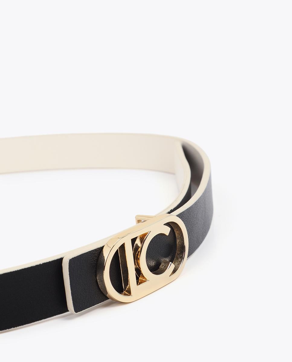 Cinturón reversible de mujer elegante con hebilla en forma de logo ovalado - Lola Casademunt - Crudo Crudo-2
