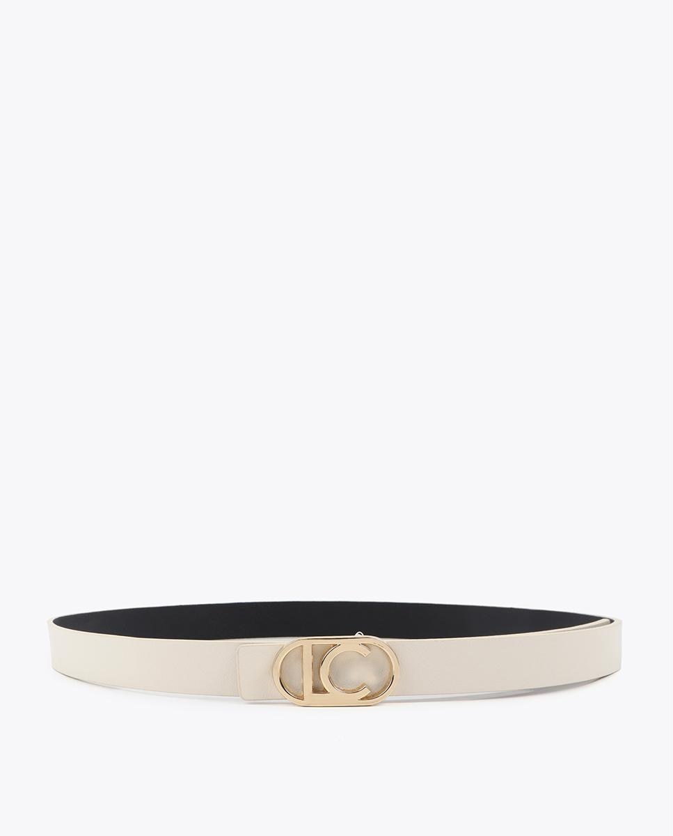 Cinturón reversible de mujer elegante con hebilla en forma de logo ovalado - Lola Casademunt - Crudo Crudo-4