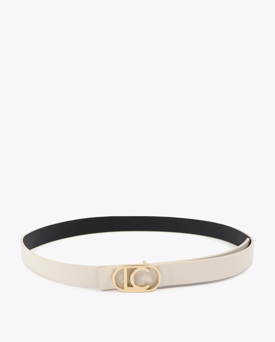 Cinturón reversible de mujer elegante con hebilla en forma de logo ovalado - Lola Casademunt - Crudo Crudo-5