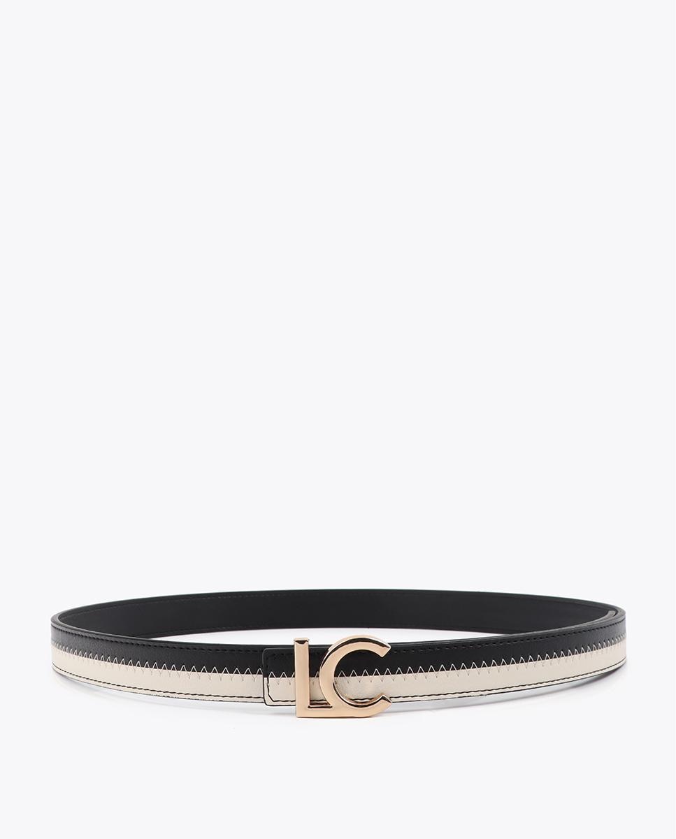 Cinturón con hebilla de mujer bicolor con logo - Lola Casademunt - Negro Negro-1