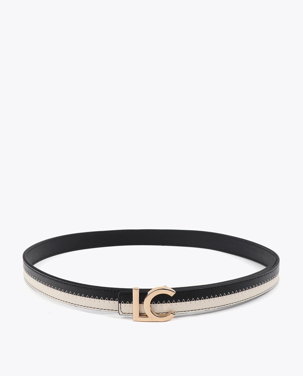Cinturón con hebilla de mujer bicolor con logo - Lola Casademunt - Negro Negro-3