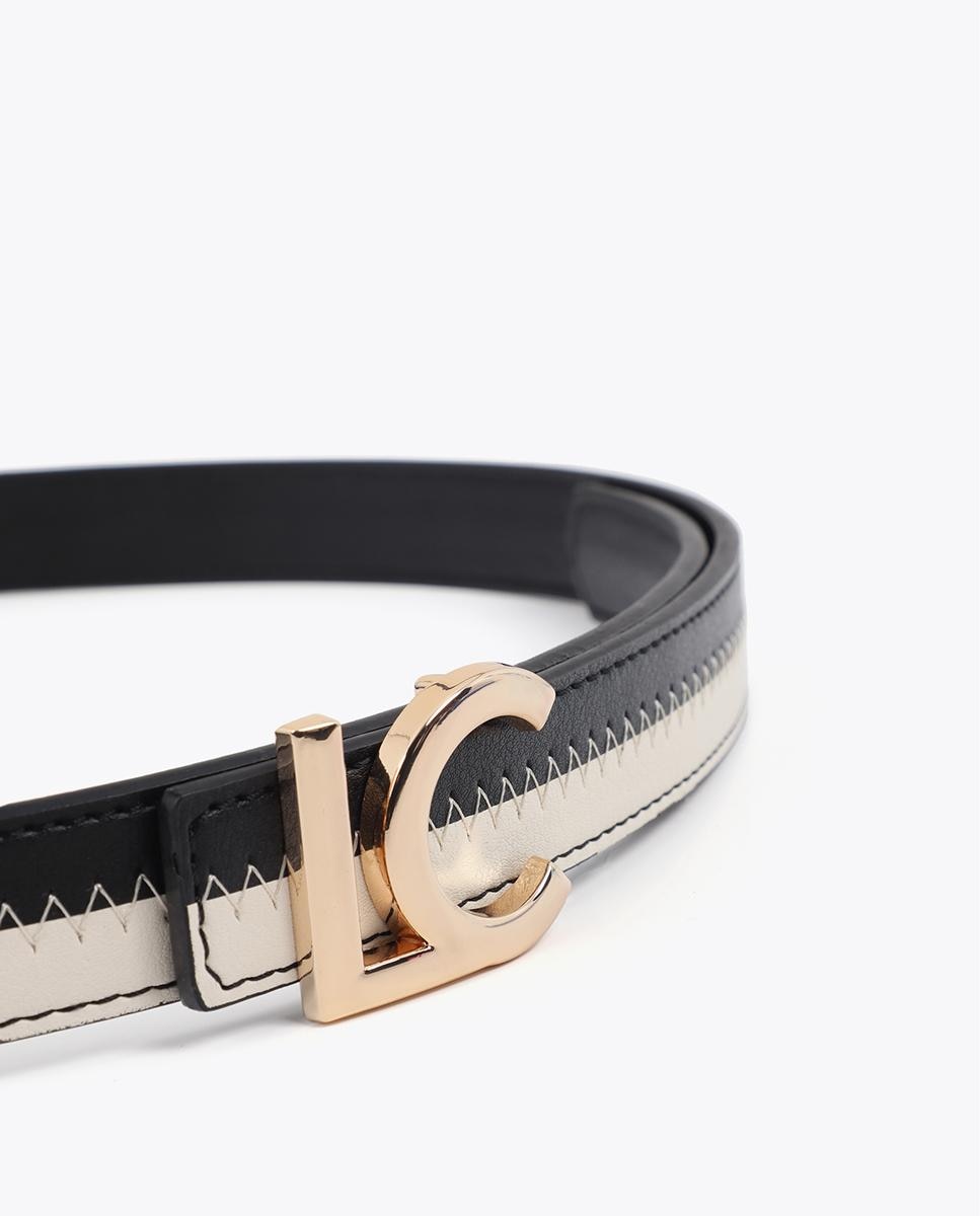 Cinturón con hebilla de mujer bicolor con logo - Lola Casademunt - Negro Negro-2