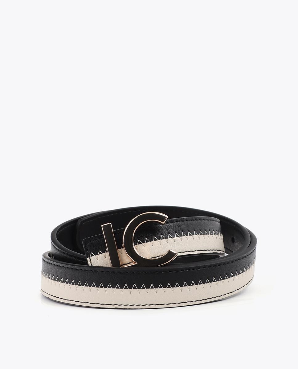 Cinturón con hebilla de mujer bicolor con logo - Lola Casademunt - Negro Negro-4