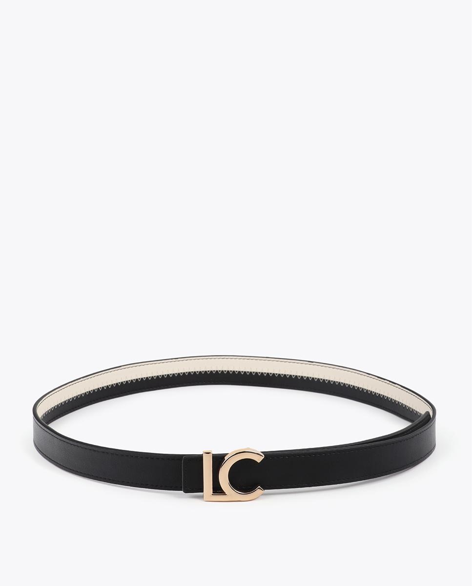 Cinturón con hebilla de mujer bicolor con logo - Lola Casademunt - Negro Negro-5