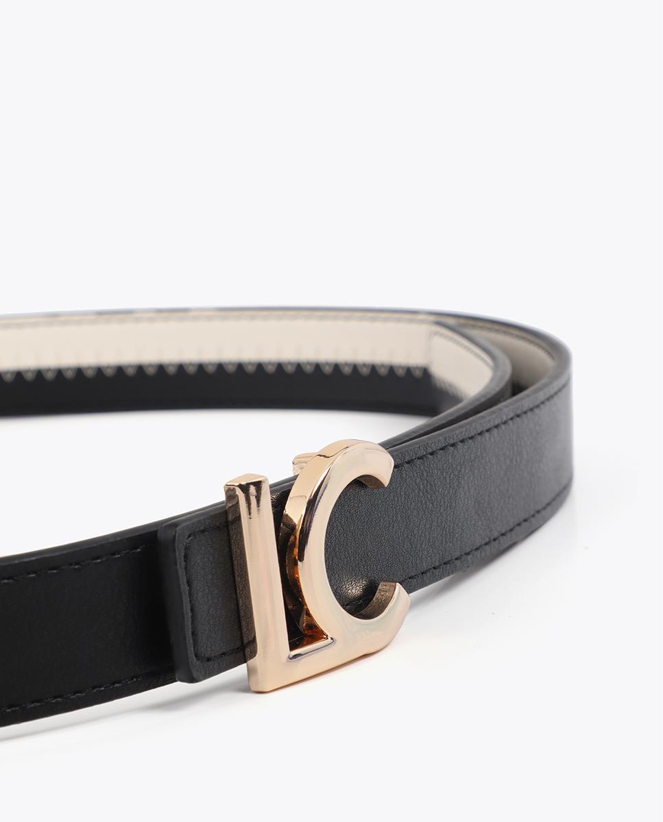 Cinturón con hebilla de mujer bicolor con logo - Lola Casademunt - Negro Negro-6