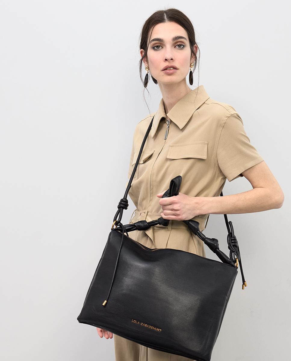 Funda para portátil minimalista con asa de nudos y asa bandolera - Lola Casademunt - Negro Negro-2