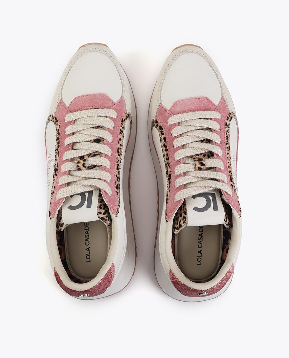 Zapatillas plataforma de mujer combinada con cierre de cordones - Lola Casademunt - Rosa Rosa-4