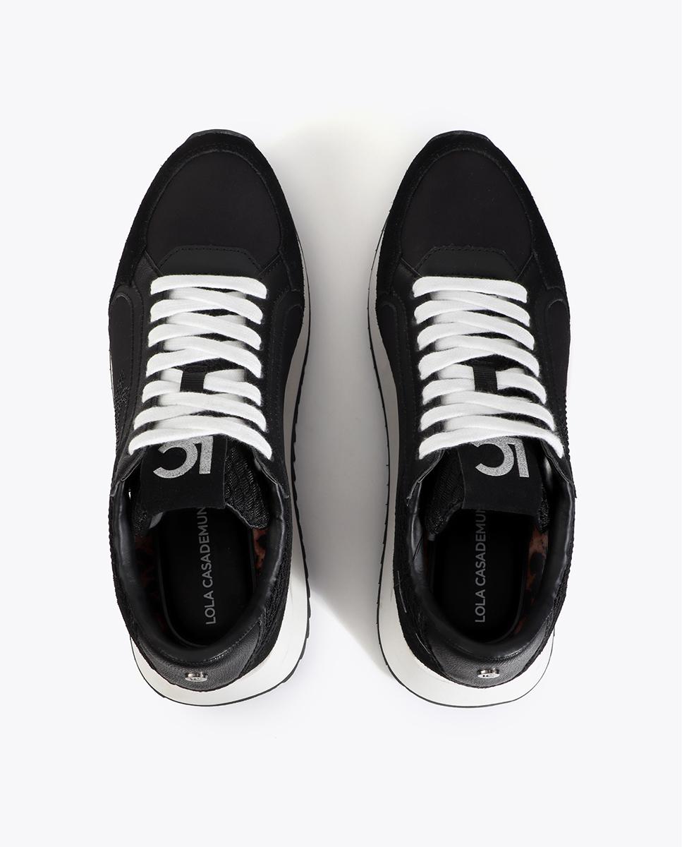 Zapatillas plataforma de mujer combinada con cierre de cordones - Lola Casademunt - Negro Negro-4