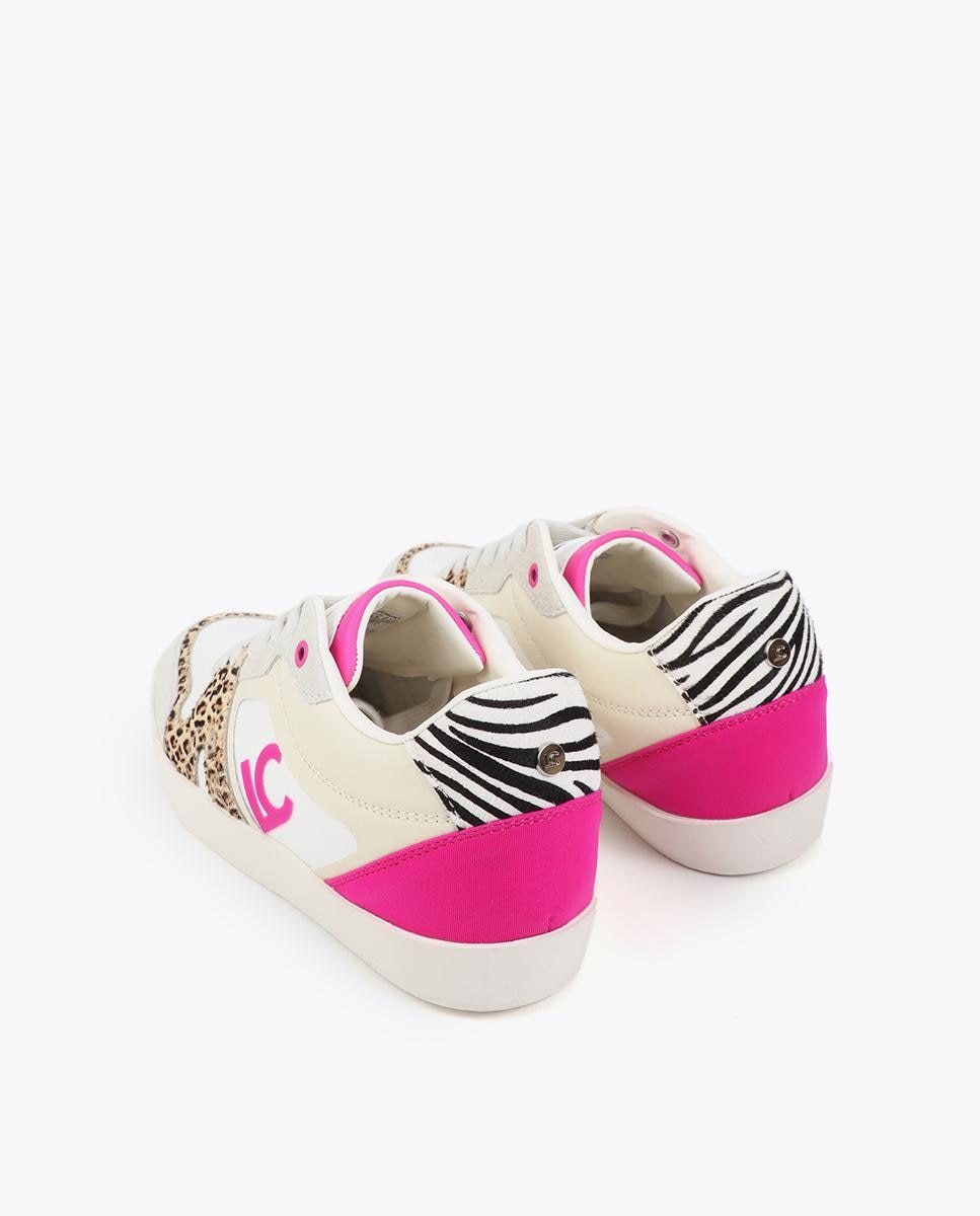 Zapatillas con cuña de mujer interna con detalles animal print - Lola Casademunt - Blanco / Fucsia Blanco / Fucsia-2