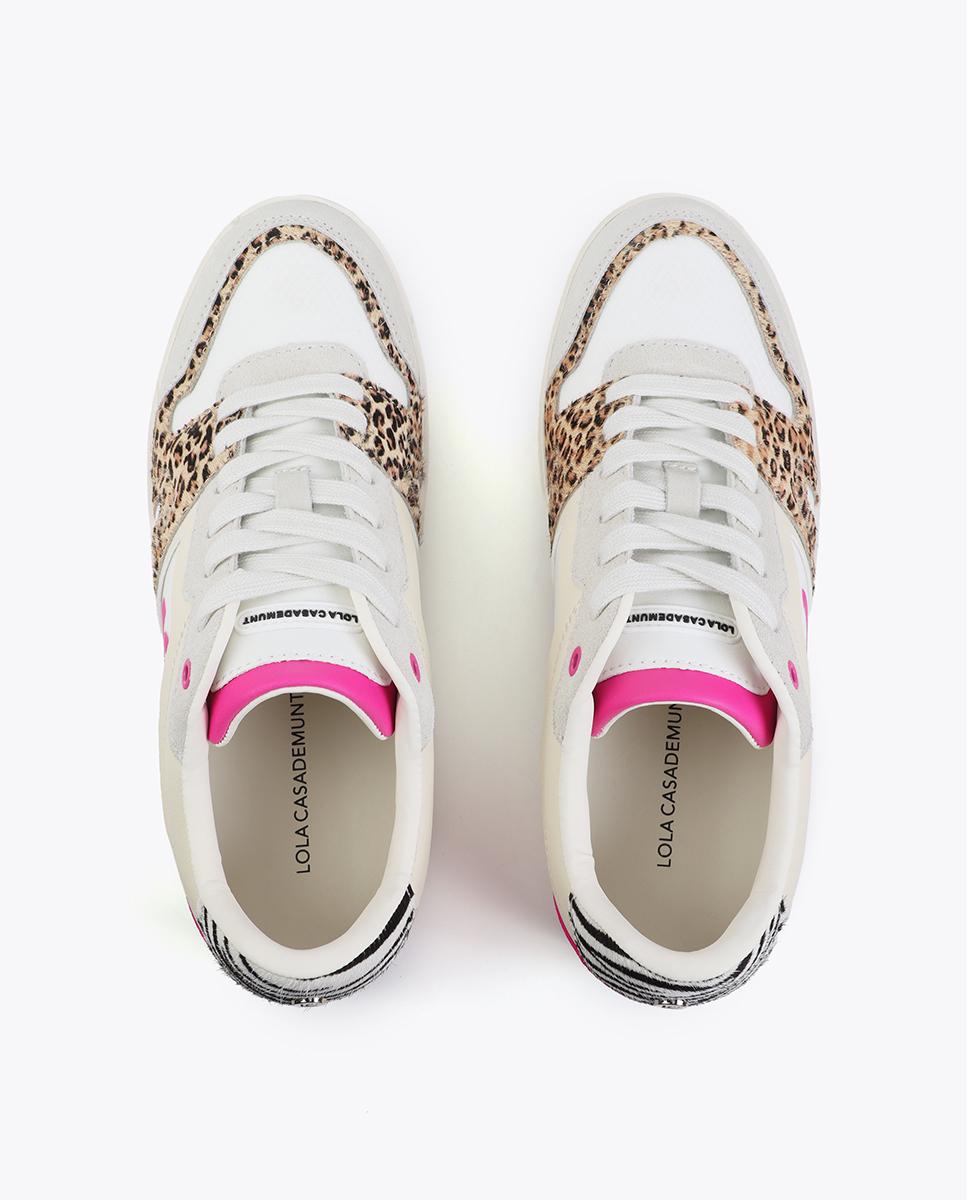 Zapatillas con cuña de mujer interna con detalles animal print - Lola Casademunt - Blanco / Fucsia Blanco / Fucsia-4