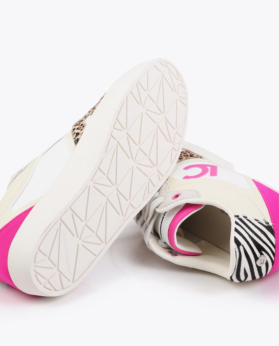 Zapatillas con cuña de mujer interna con detalles animal print - Lola Casademunt - Blanco / Fucsia Blanco / Fucsia-5