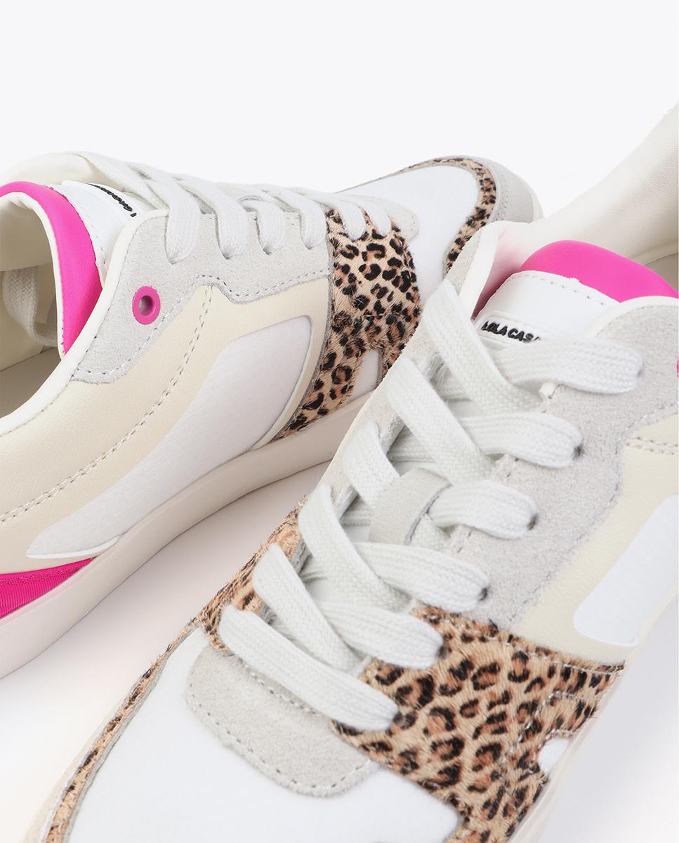 Zapatillas con cuña de mujer interna con detalles animal print - Lola Casademunt - Blanco / Fucsia Blanco / Fucsia-6