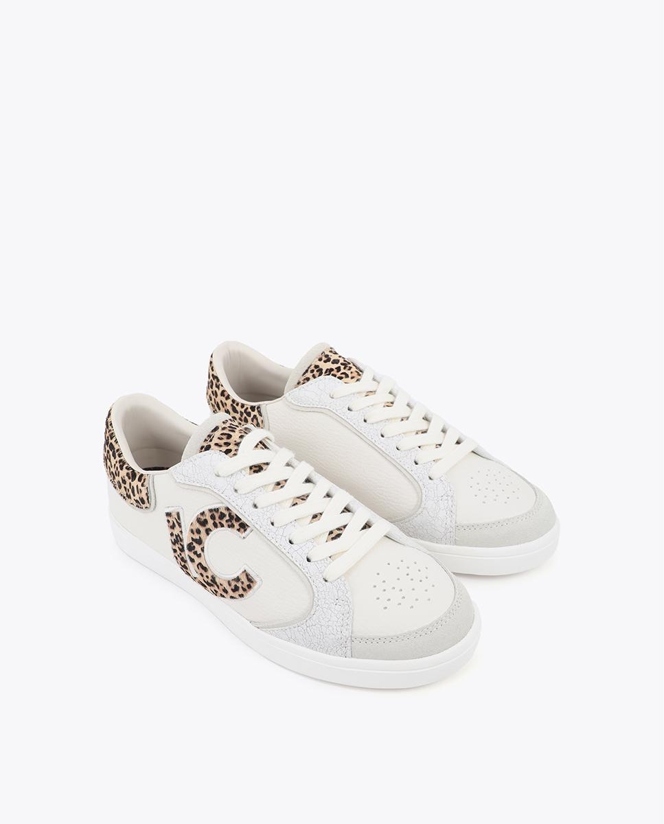 Zapatillas con cuña de mujer interna con detalles animal print - Lola Casademunt - Blanco Blanco-3