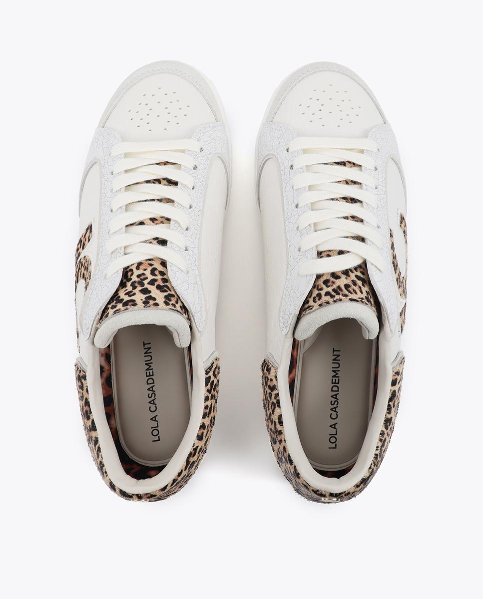 Zapatillas con cuña de mujer interna con detalles animal print - Lola Casademunt - Blanco Blanco-4
