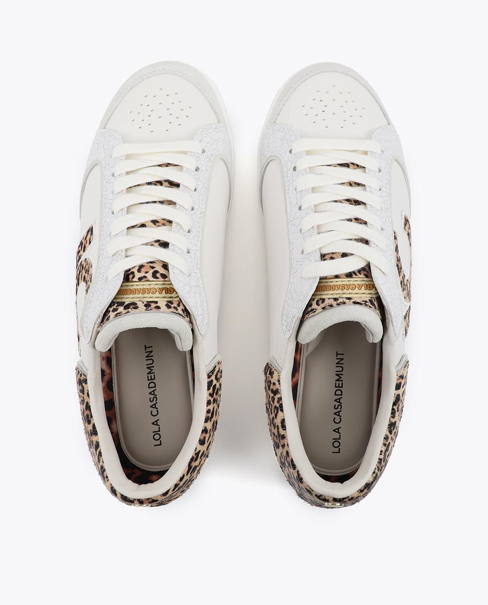 Zapatillas con cuña de mujer interna con detalles animal print - Lola Casademunt - Blanco Blanco-5