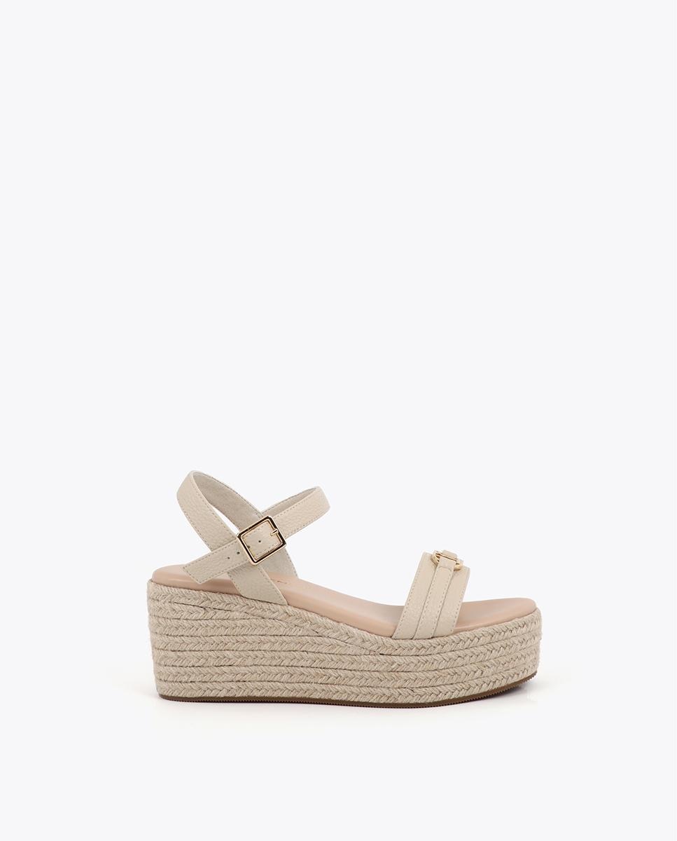 Sandalias de cuña de mujer en efecto rafia con tira personalizada - Lola Casademunt - Crudo Crudo-1