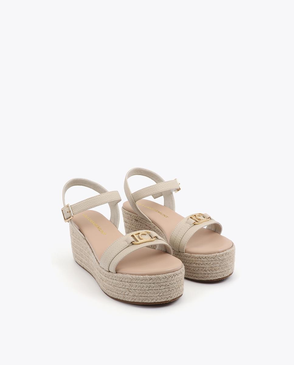 Sandalias de cuña de mujer en efecto rafia con tira personalizada - Lola Casademunt - Crudo Crudo-3