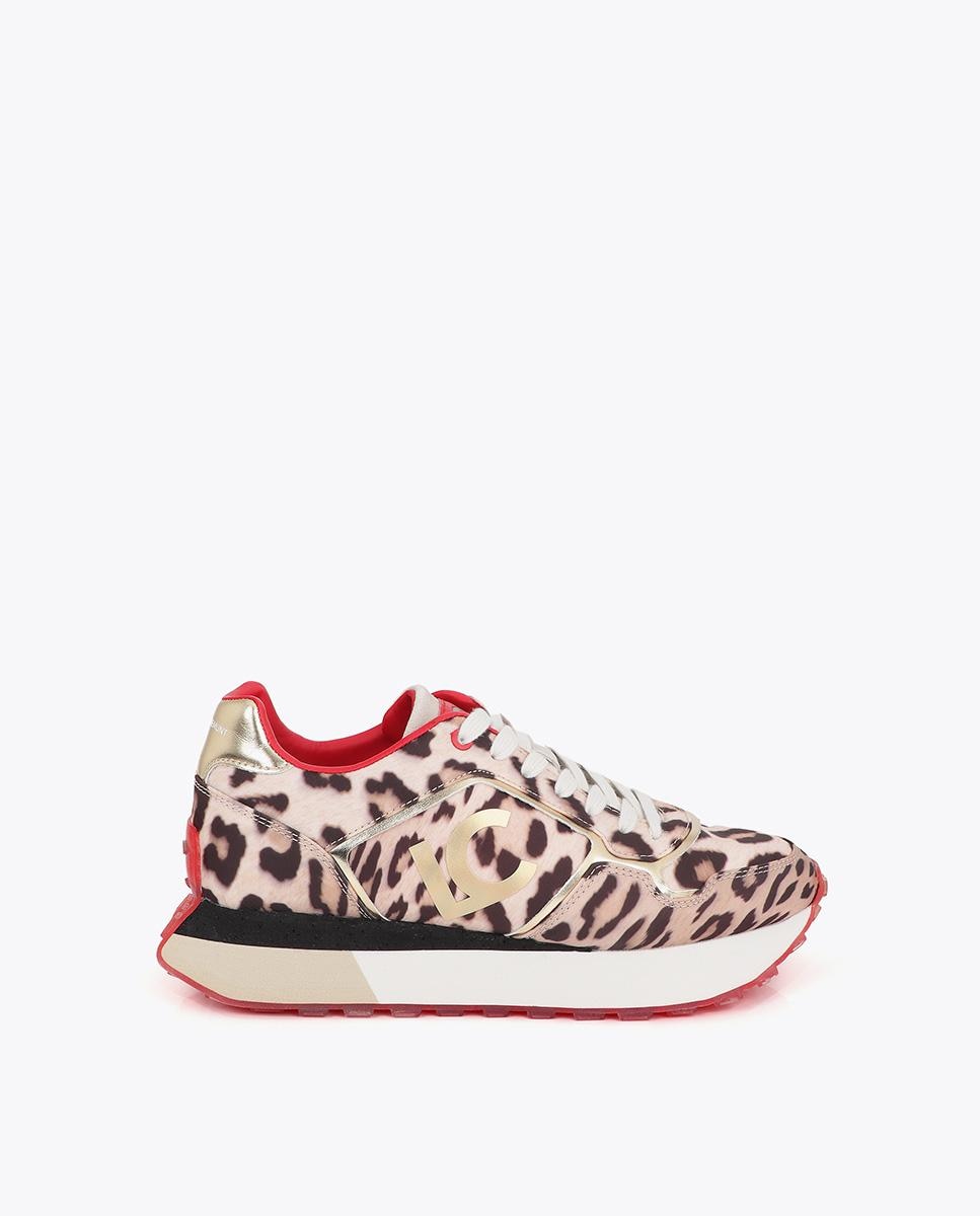 Lola Casademunt - Zapatillas plataforma de mujer animal print con cierre de cordones.