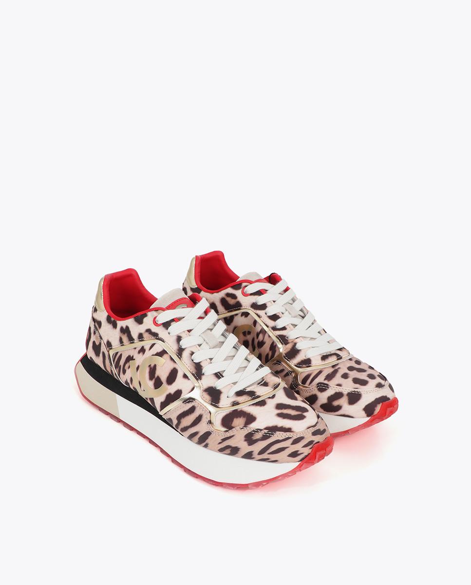 Zapatillas plataforma de mujer animal print con cierre de cordones - Lola Casademunt - Negro / Natural Negro / Natural-3