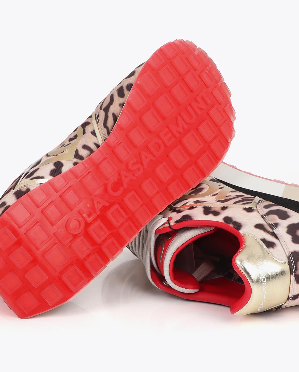 Zapatillas plataforma de mujer animal print con cierre de cordones - Lola Casademunt - Negro / Natural Negro / Natural-5
