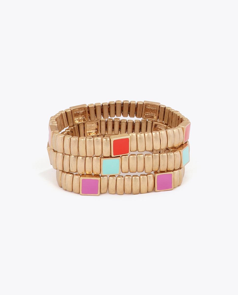 Imagen 0 de Pulsera con charms elástica metálica con detalles de color Multicolor