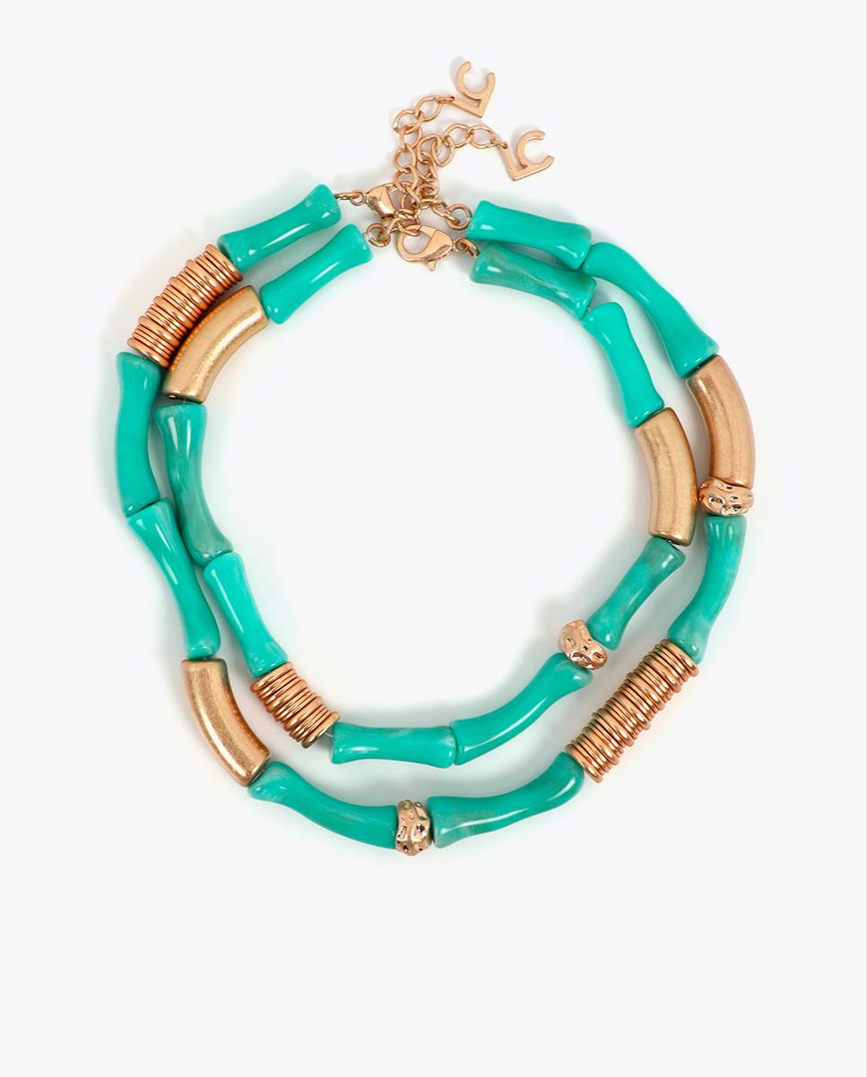 Imagen 0 de Pack de dos collares combinados con piezas metálicas efecto bambú Turquesa