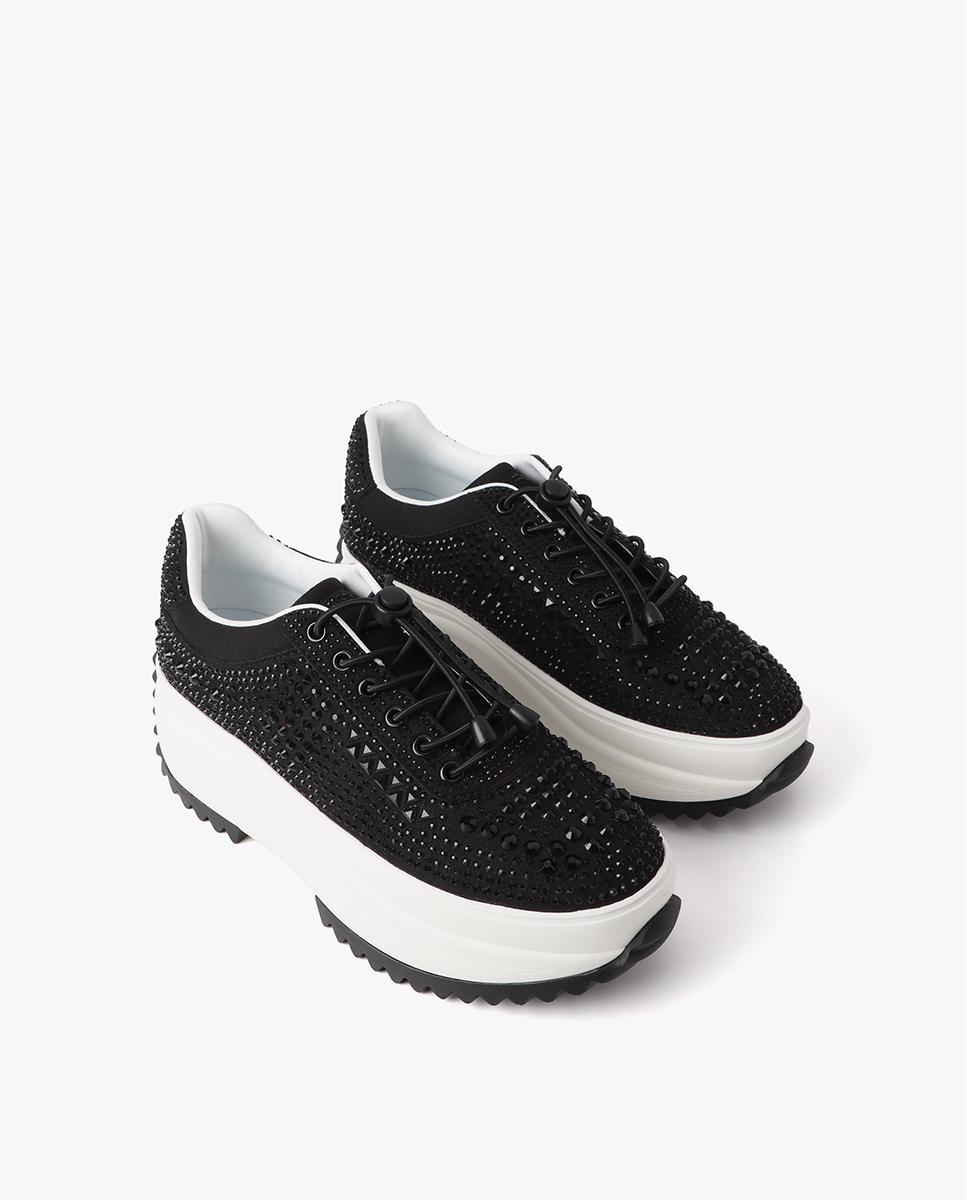 Zapatillas plataforma de mujer con aplicaciones de brillo - Lola Casademunt - Negro Negro-2