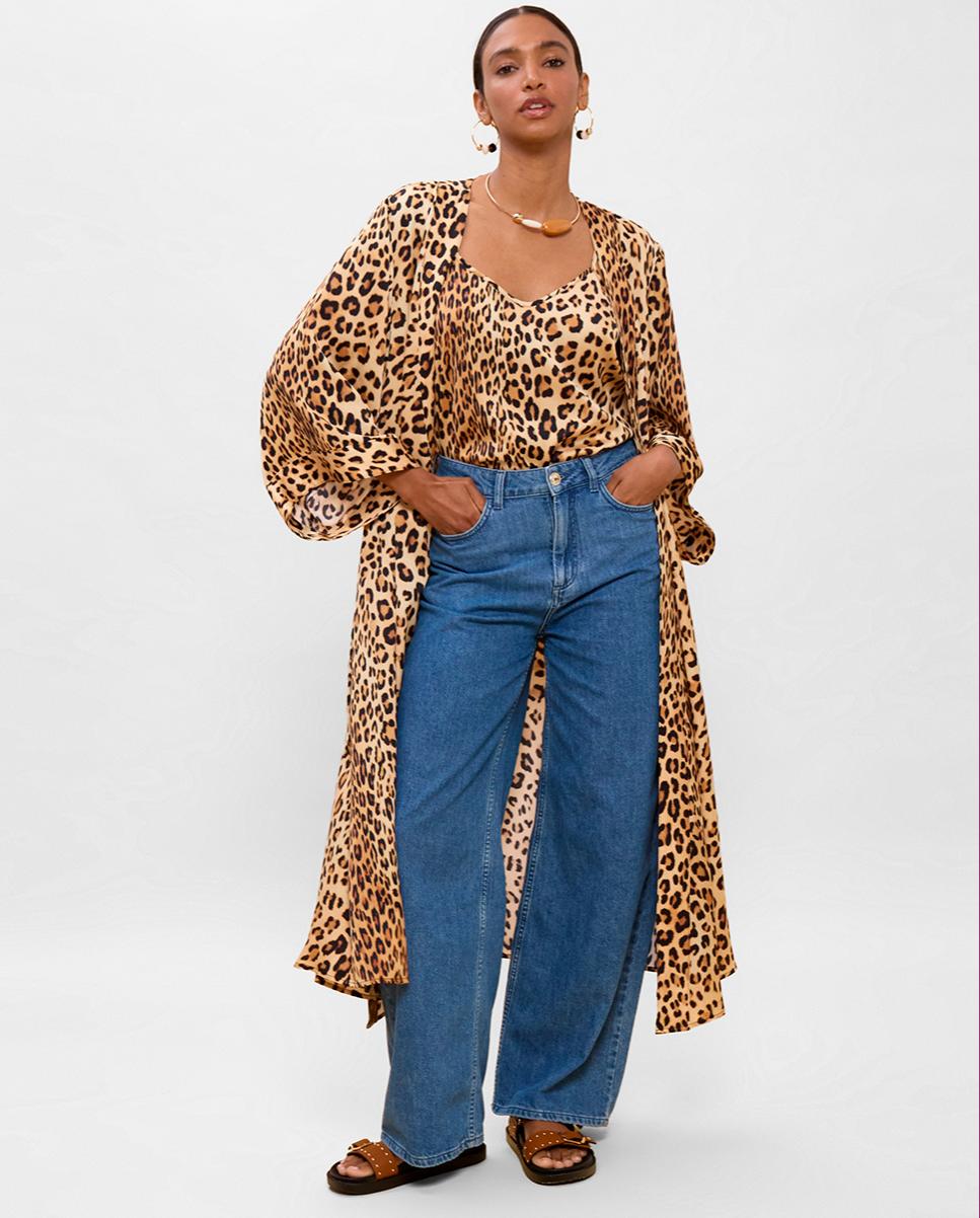 Chaqueta de mujer tipo kimono animal print - Lola Casademunt - Negro / Natural Negro / Natural-1