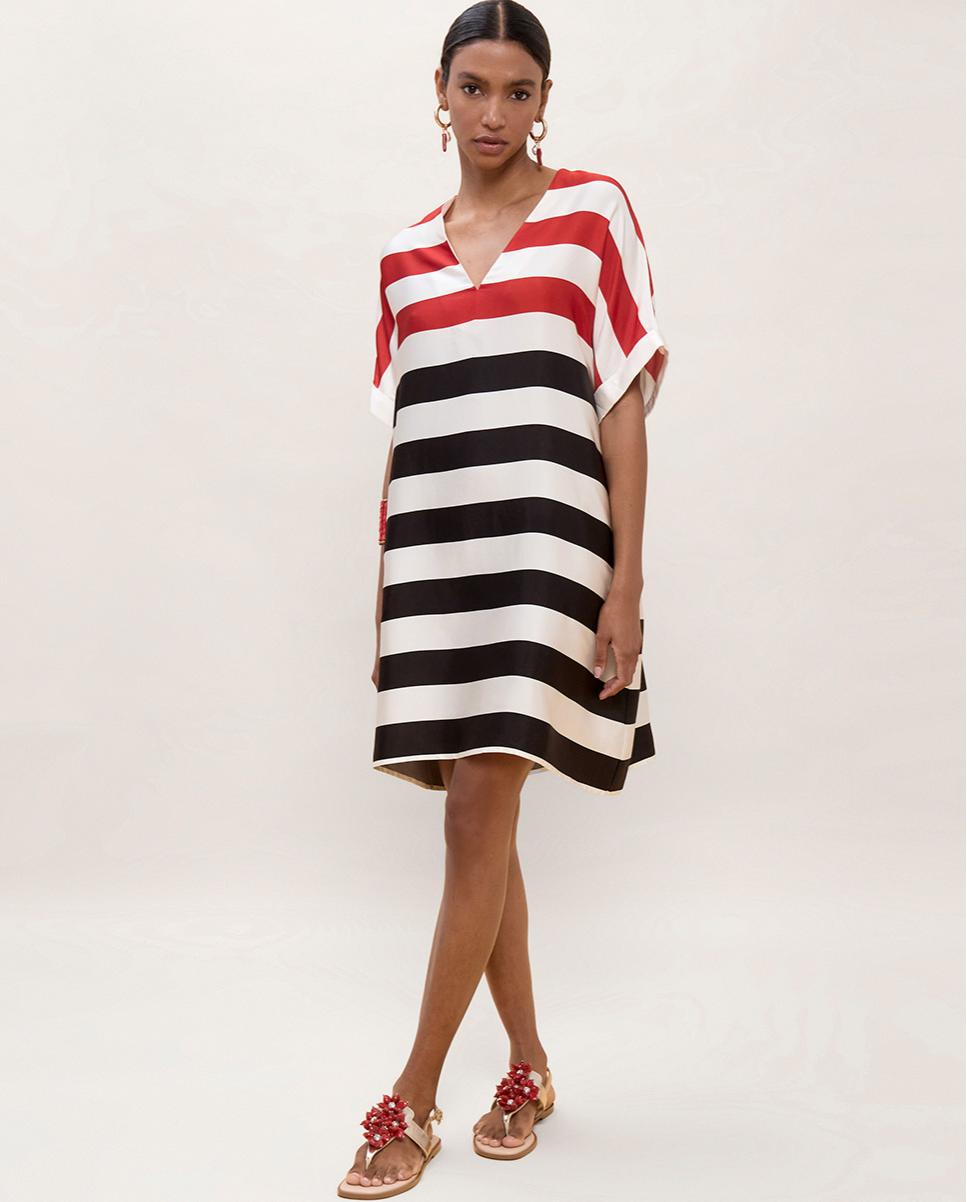 Vestido corto de rayas tricolor - Lola Casademunt - Rojo / Negro Rojo / Negro-1