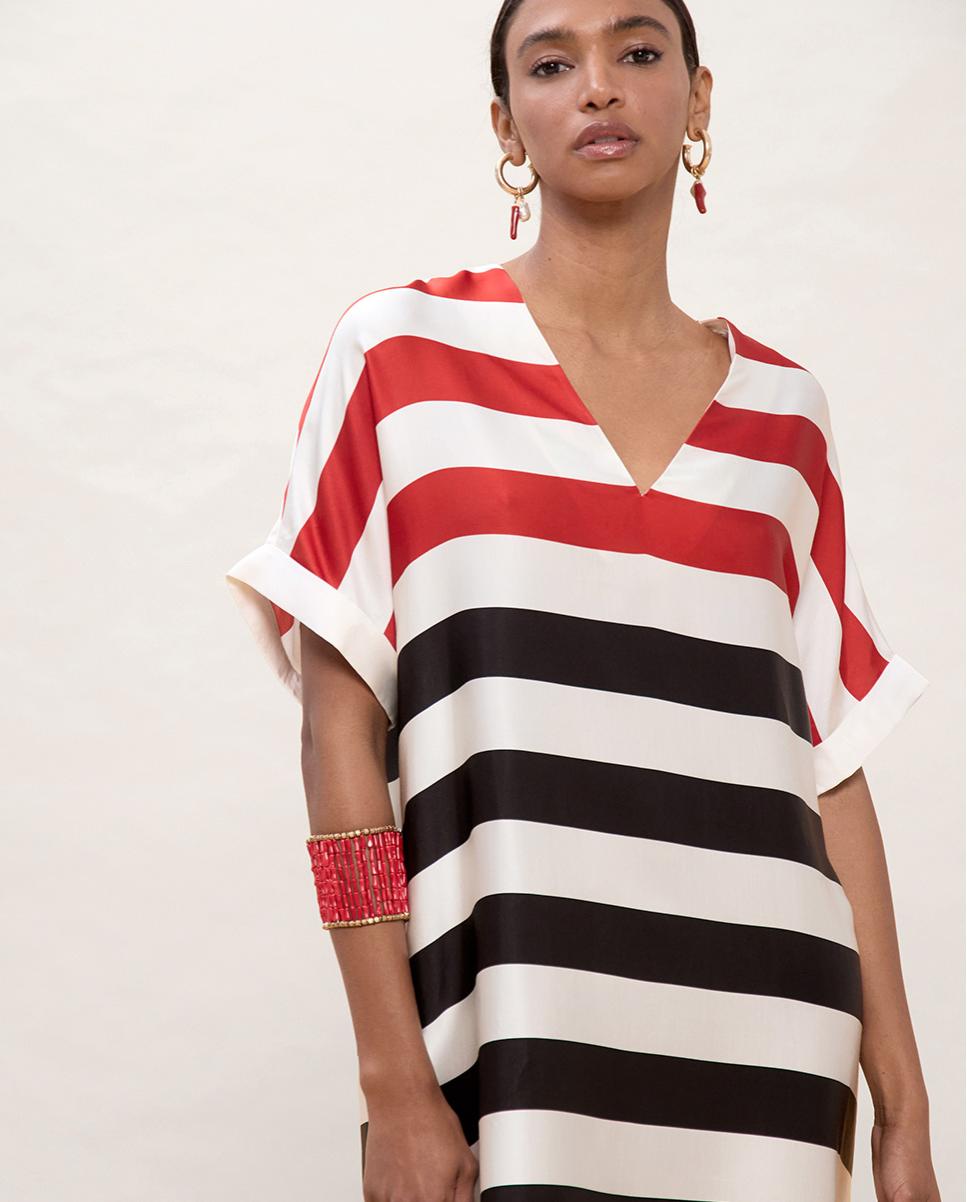 Vestido corto de rayas tricolor - Lola Casademunt - Rojo / Negro Rojo / Negro-2