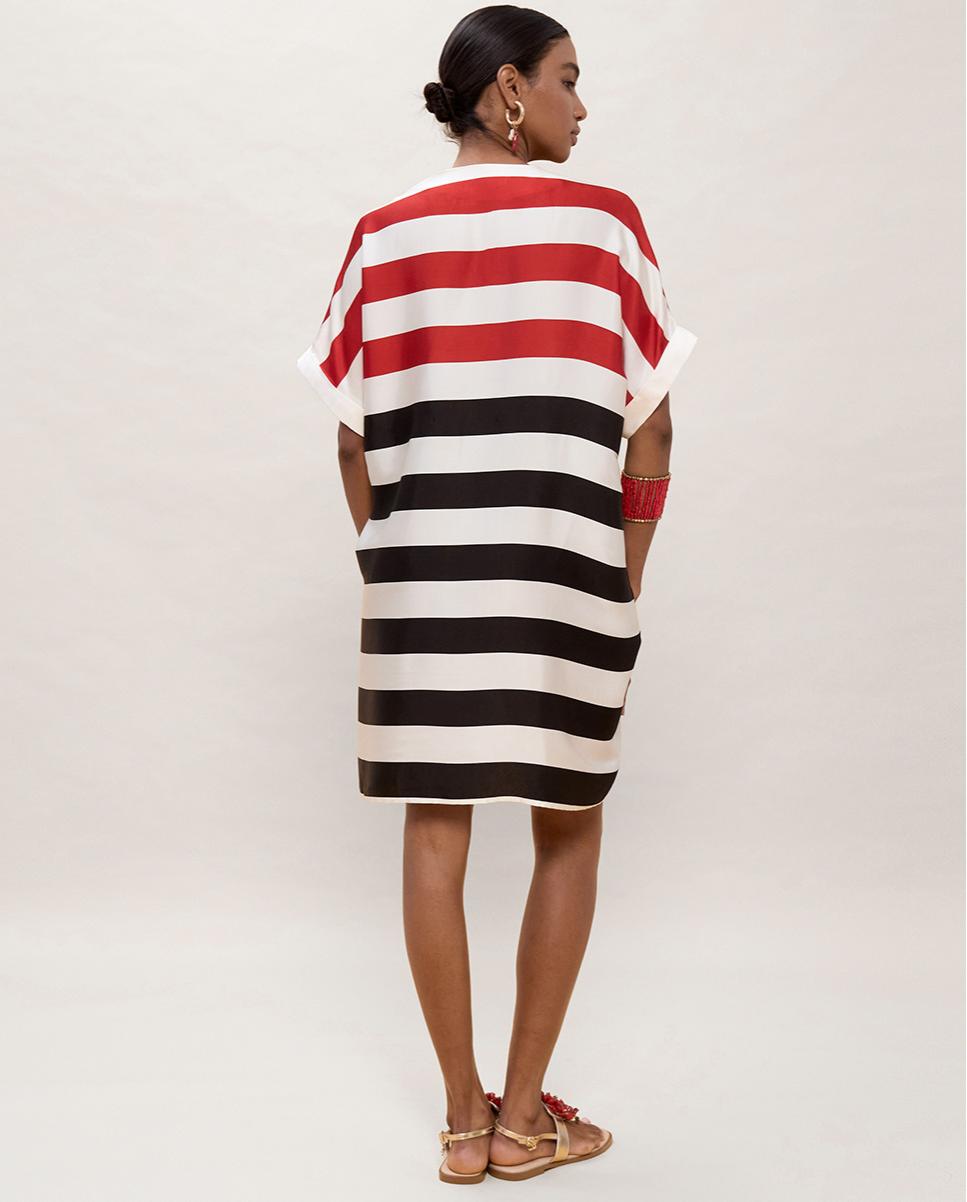 Vestido corto de rayas tricolor - Lola Casademunt - Rojo / Negro Rojo / Negro-3