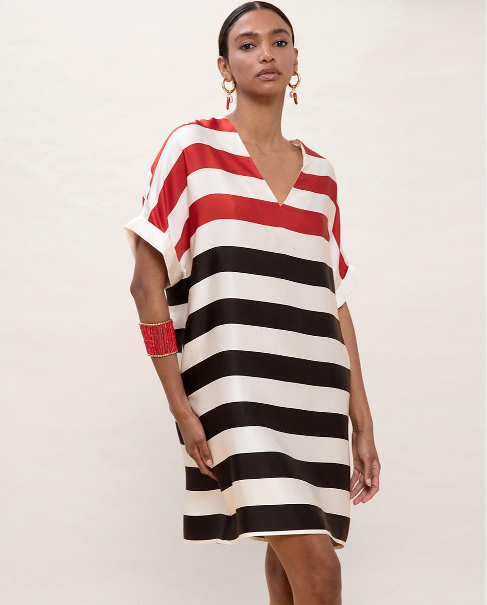 Vestido corto de rayas tricolor - Lola Casademunt - Rojo / Negro Rojo / Negro-4
