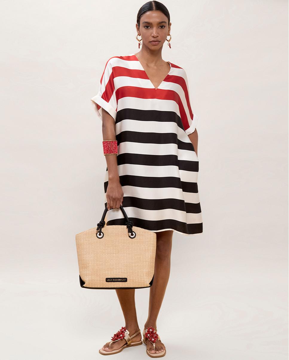 Vestido corto de rayas tricolor - Lola Casademunt - Rojo / Negro Rojo / Negro-5