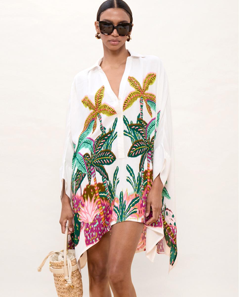 Imagen 0 de Camisa de mujer oversize con estampado de palmeras multicolor Multicolor