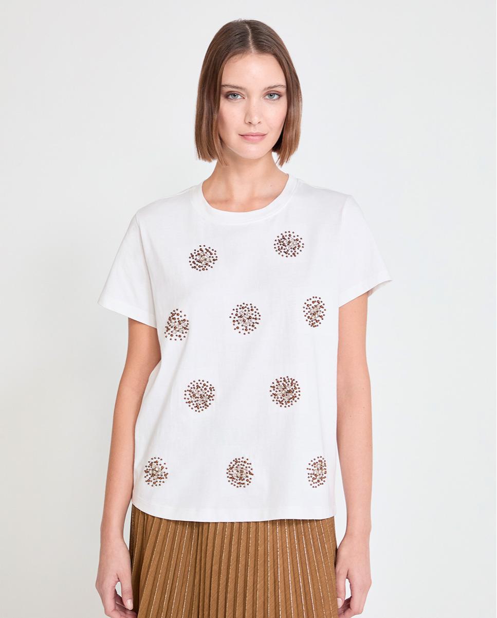 Lola Casademunt - Camiseta de mujer de flores con joyas.
