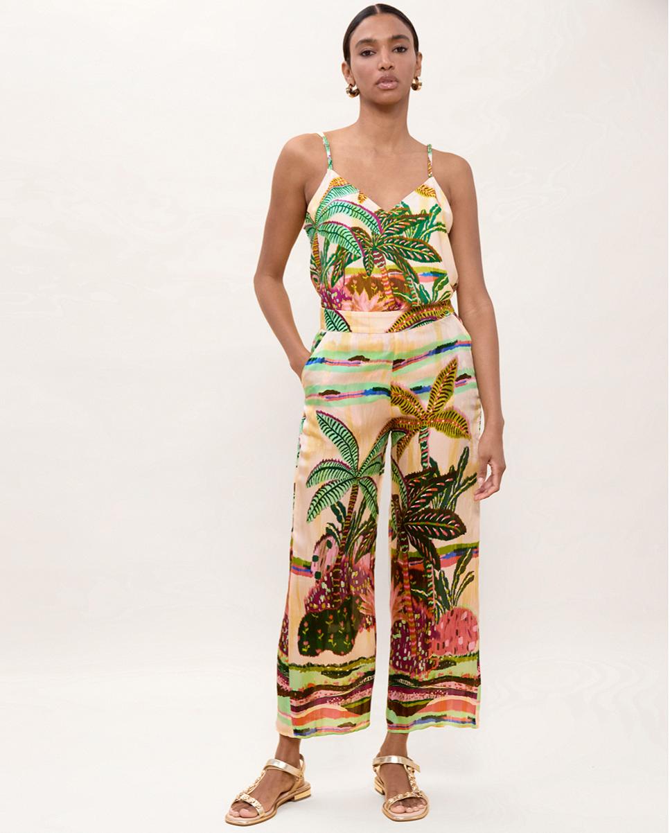 Lola Casademunt - Pantalón ancho de mujer con estampado multicolor.