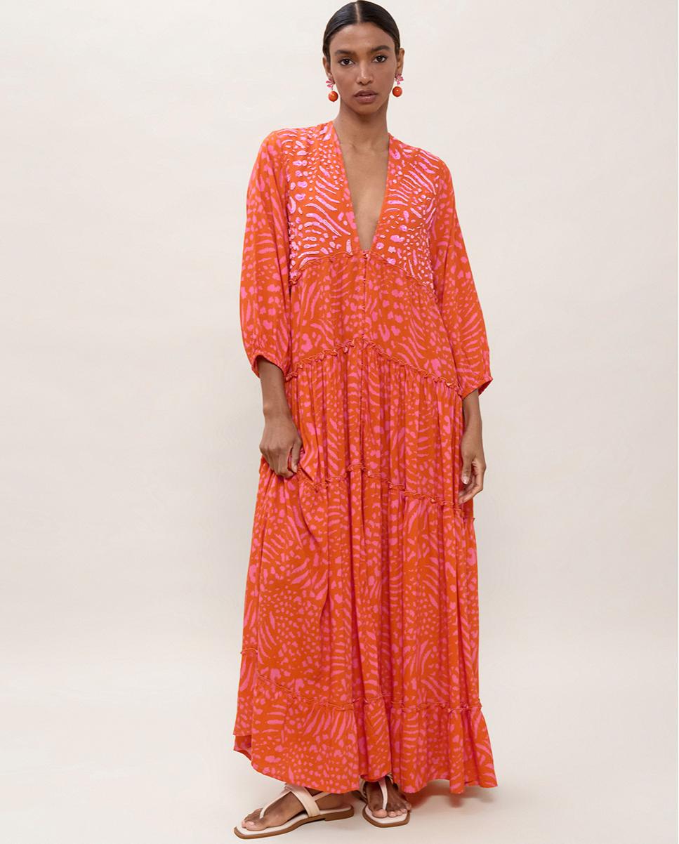 Vestido largo y holgado con estampado de manchas - Lola Casademunt - Naranja Naranja-1