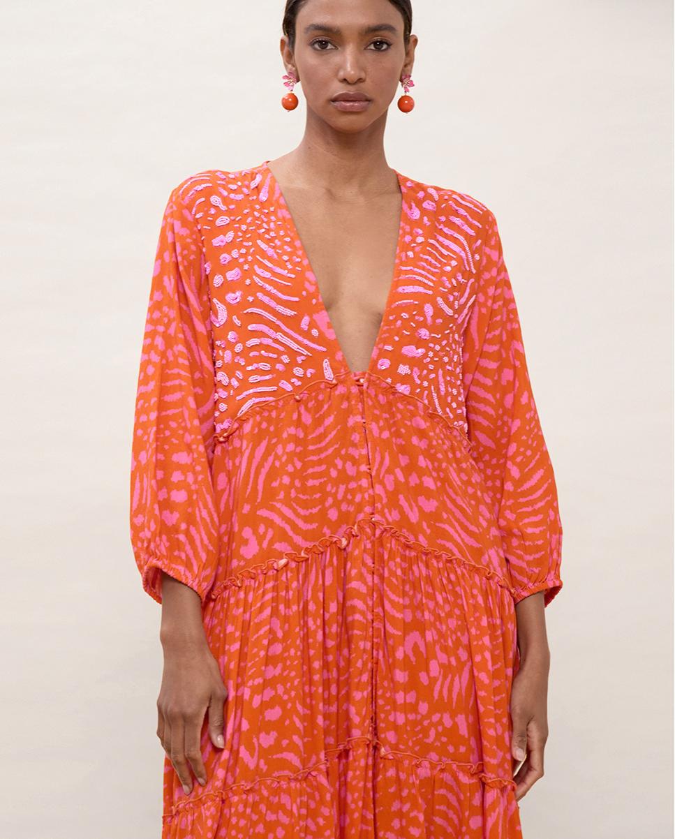 Vestido largo y holgado con estampado de manchas - Lola Casademunt - Naranja Naranja-3