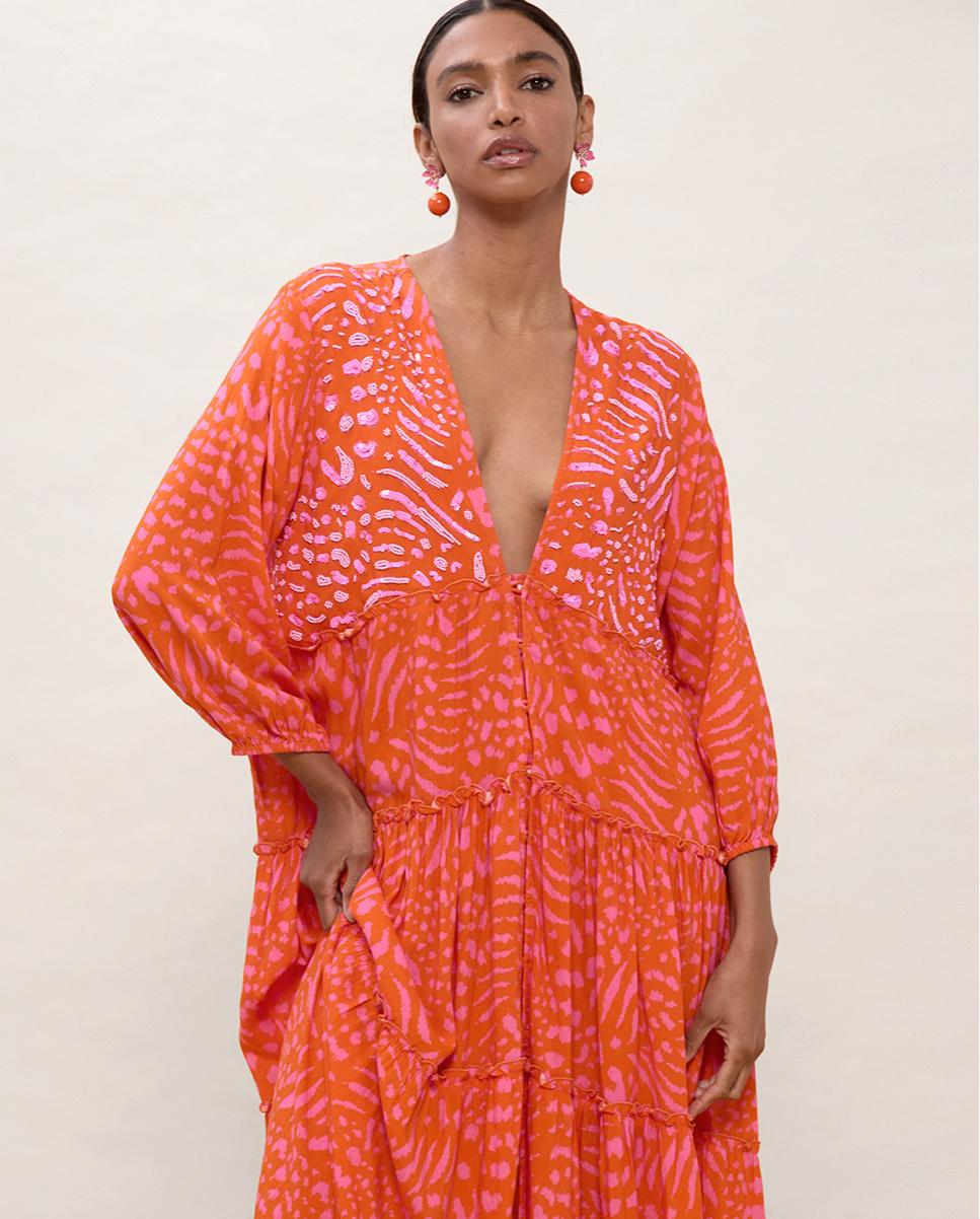 Vestido largo y holgado con estampado de manchas - Lola Casademunt - Naranja Naranja-4