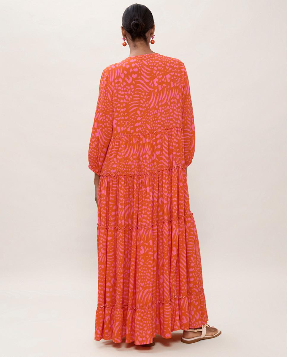 Vestido largo y holgado con estampado de manchas - Lola Casademunt - Naranja Naranja-5