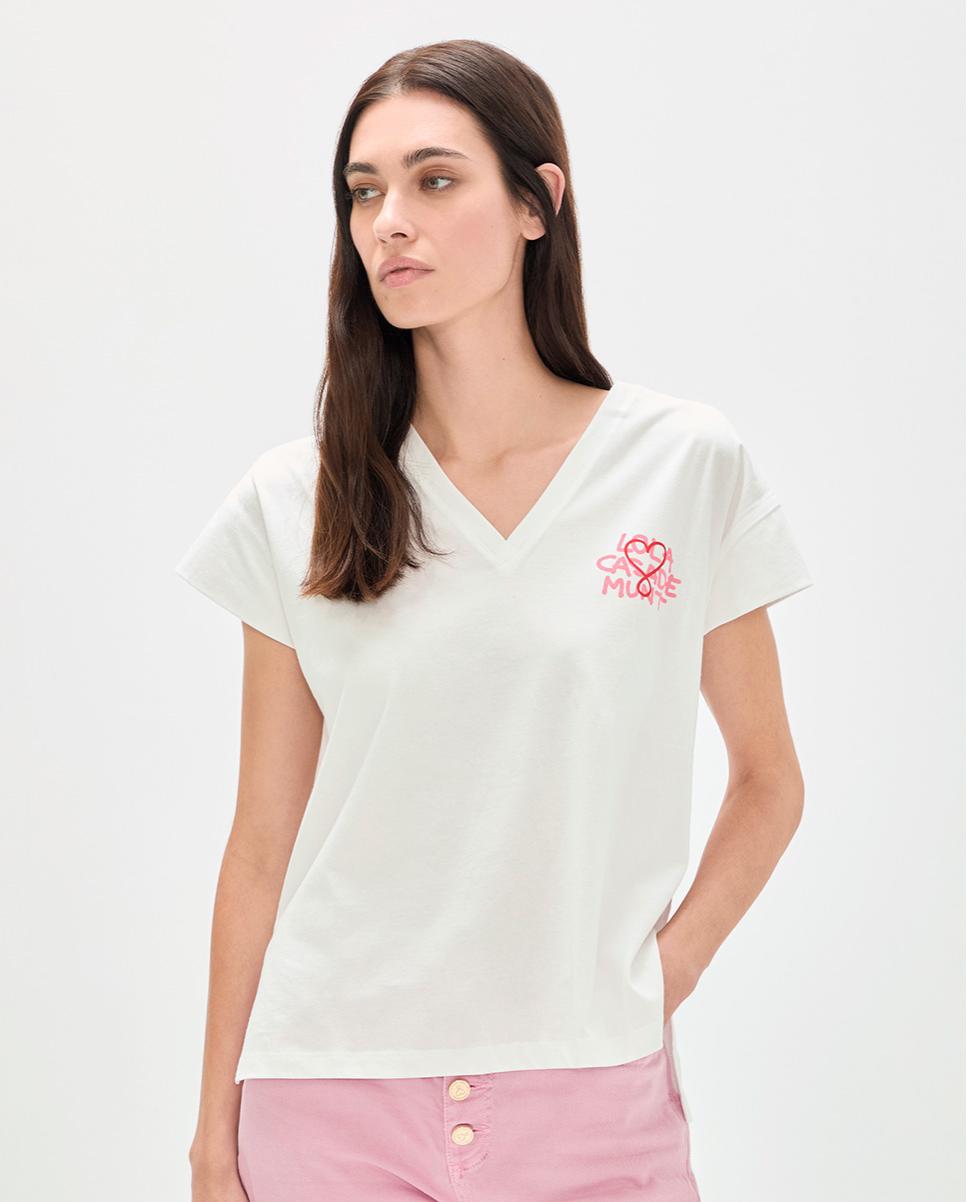 Lola Casademunt - Camiseta de mujer con gráfico trasero y escote de pico.