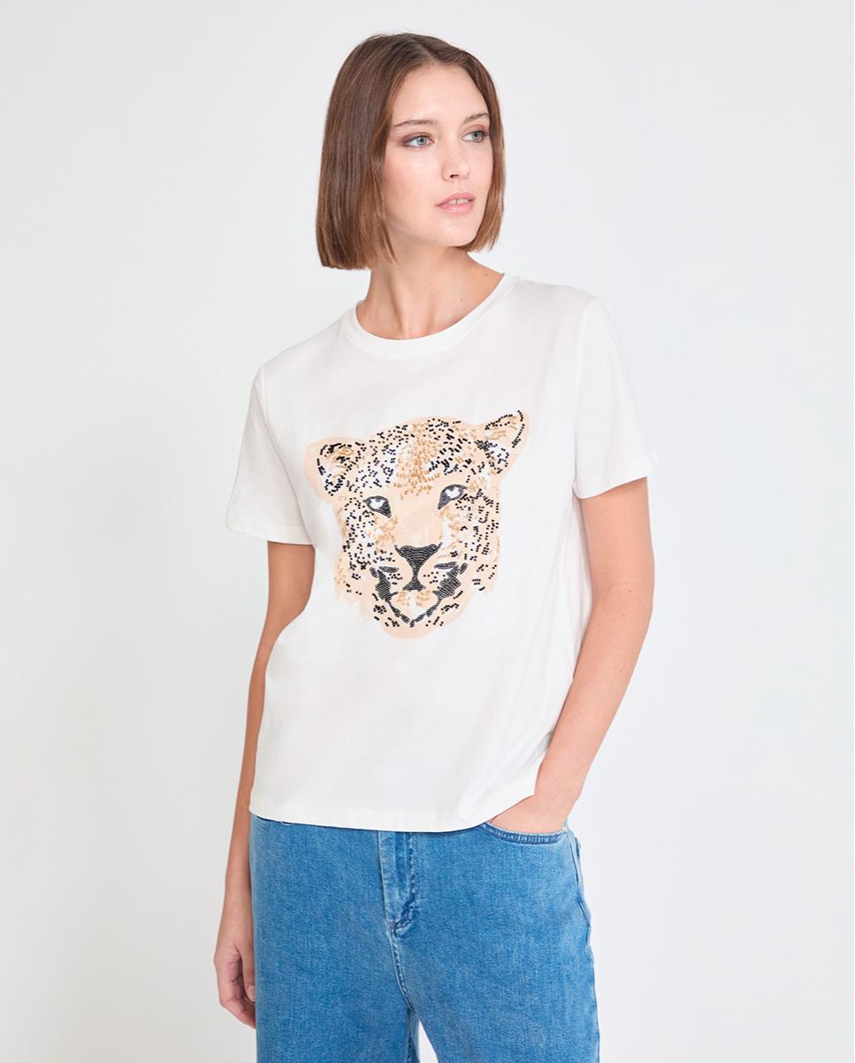 Lola Casademunt - Camiseta de mujer print frontal con abalorios.