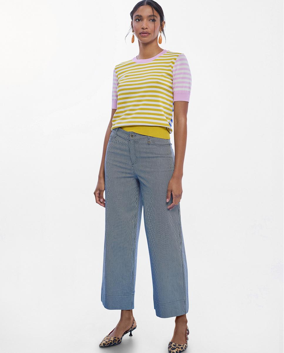 Lola Casademunt - Pantalón recto de mujer culotte sarga de rayas.