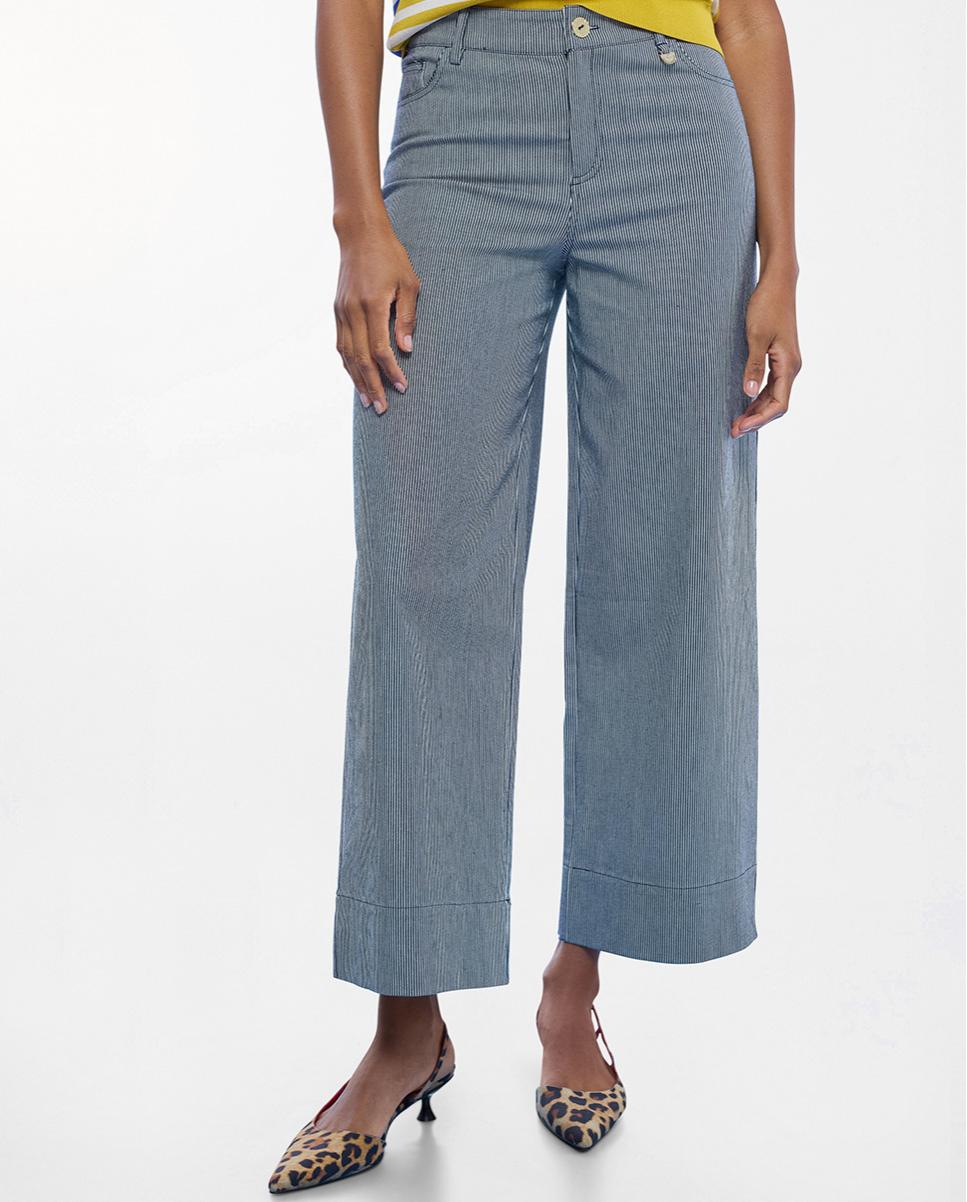 Pantalón recto de mujer culotte sarga de rayas - Lola Casademunt - Gris Gris-2