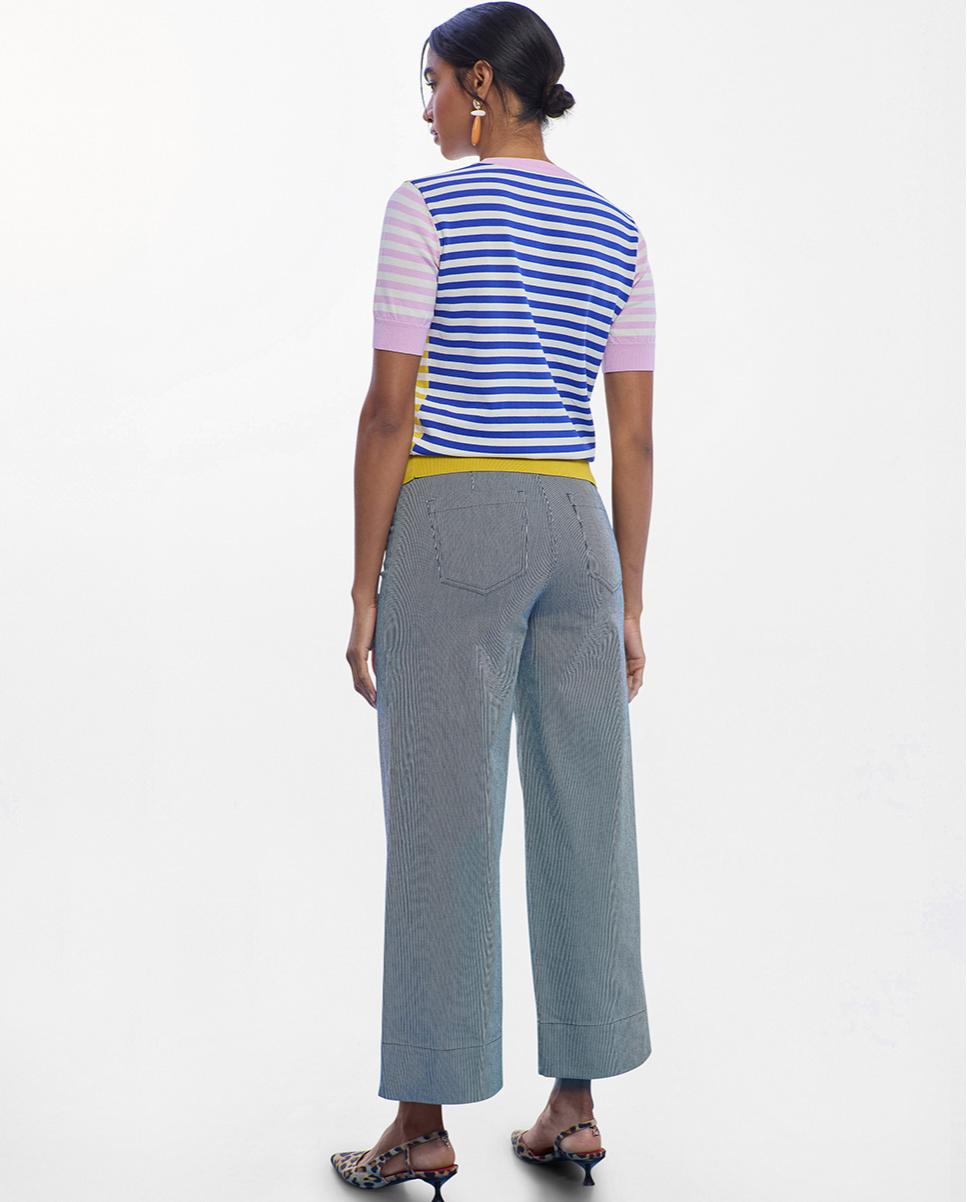 Pantalón recto de mujer culotte sarga de rayas - Lola Casademunt - Gris Gris-3
