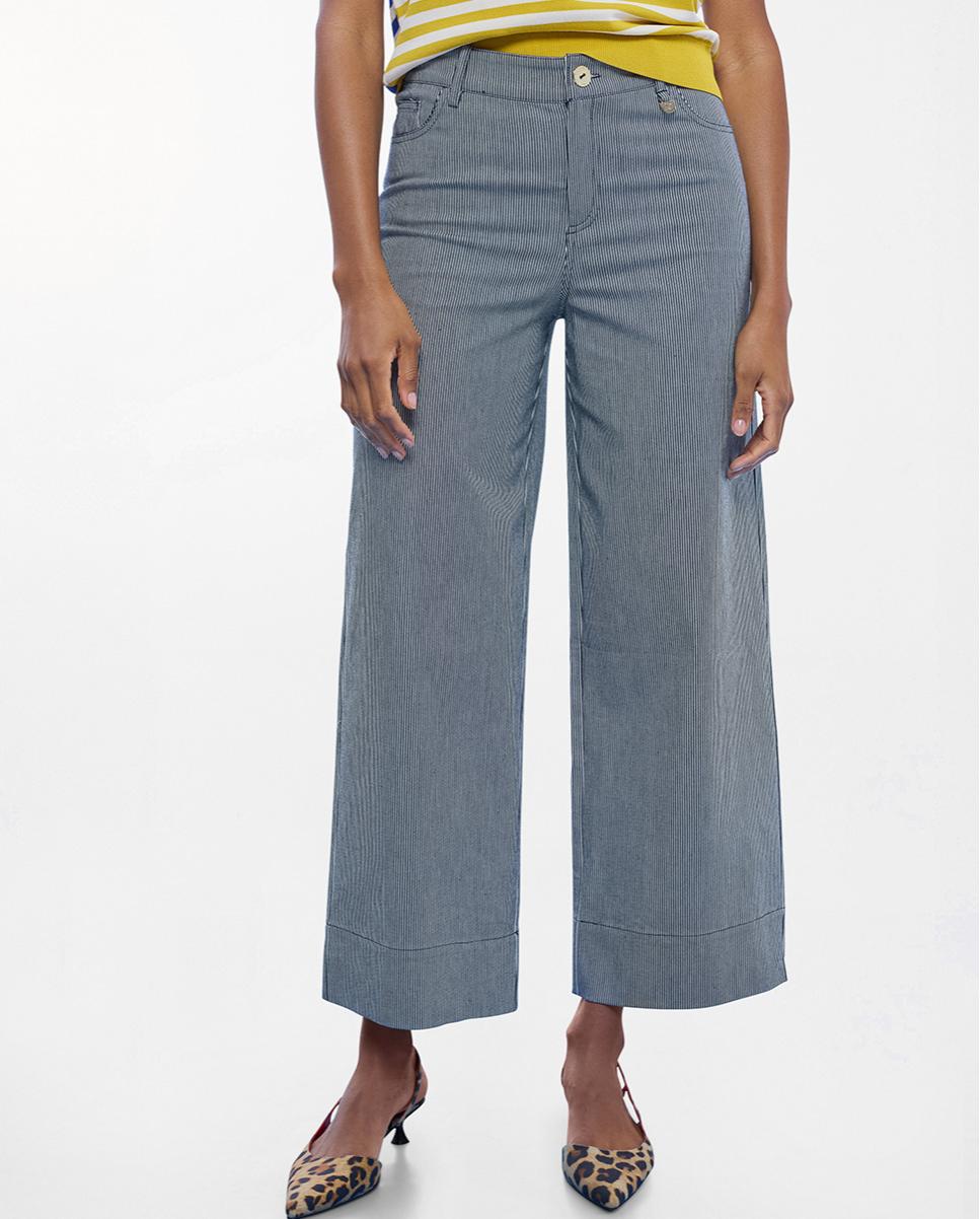 Pantalón recto de mujer culotte sarga de rayas - Lola Casademunt - Gris Gris-4