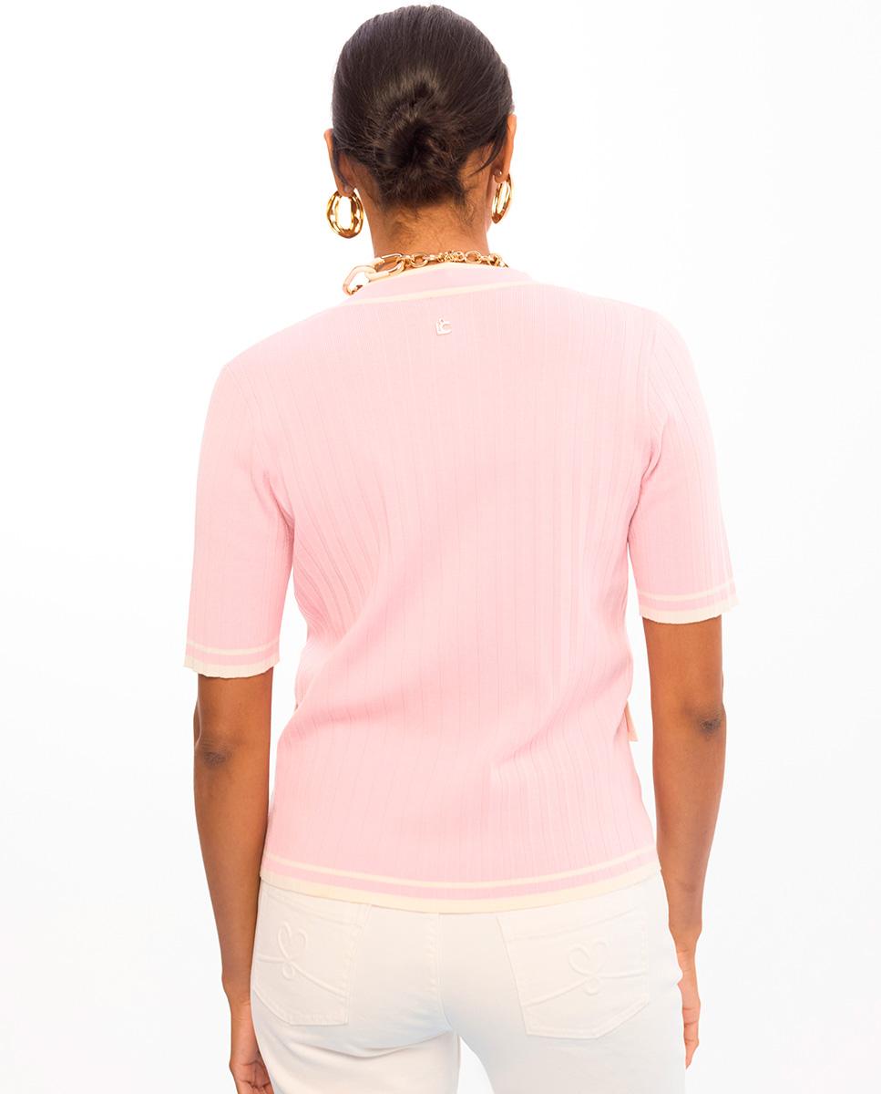 Cárdigan de punto de mujer plisado rib a contraste - Lola Casademunt - Rosa claro Rosa claro-3