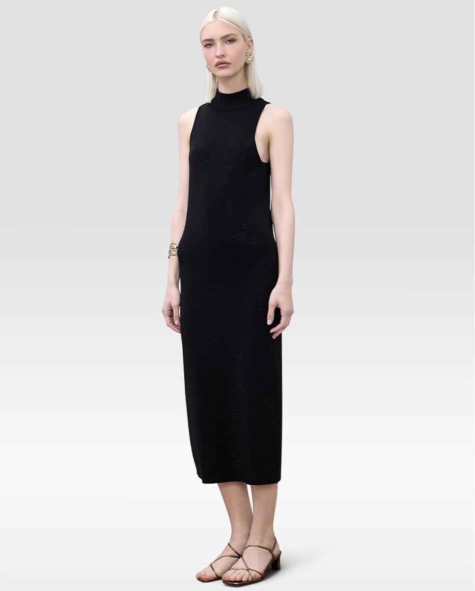 Lola Casademunt - Vestido midi con cuello perkins y strass.
